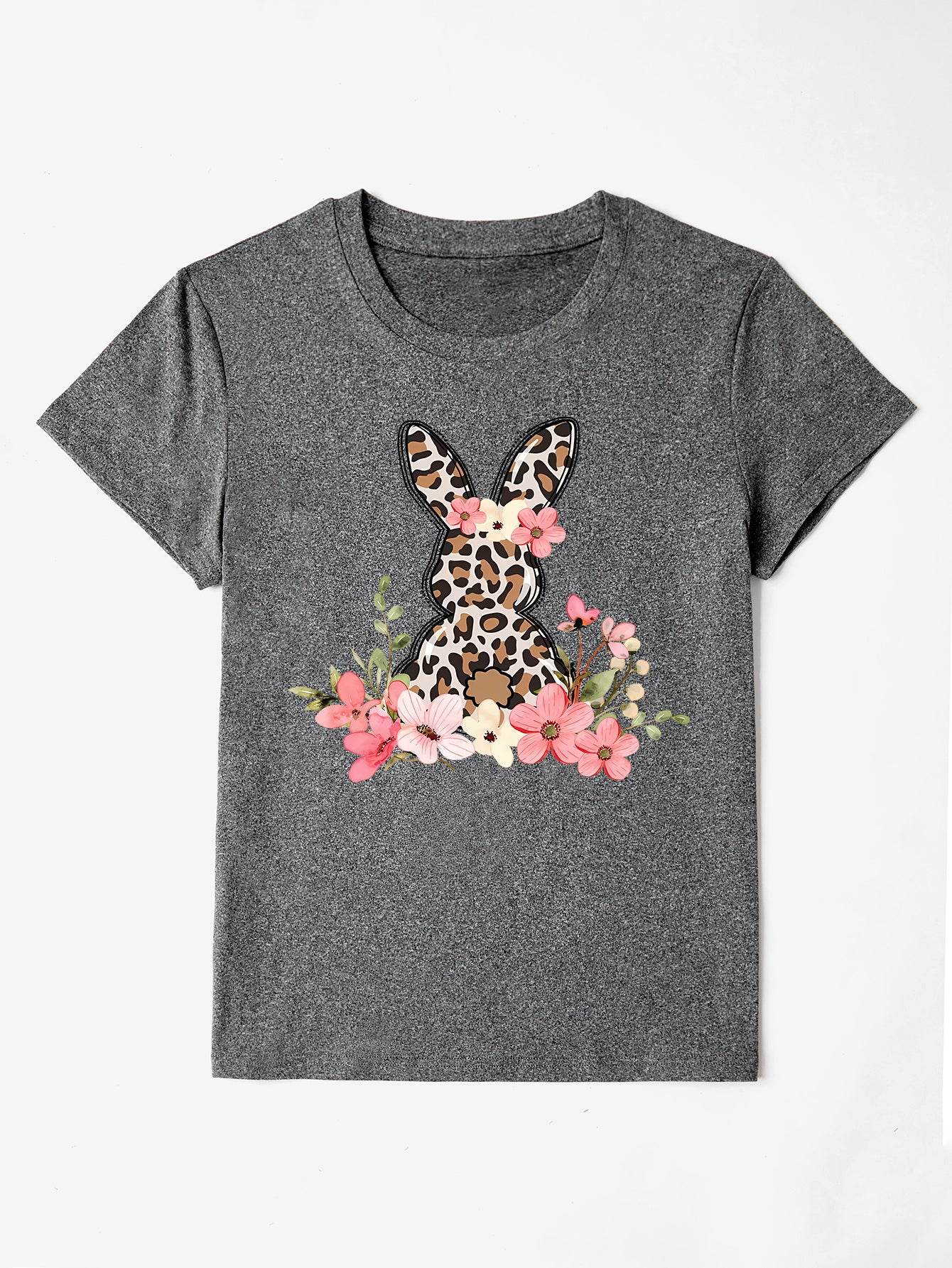Rabbit Round Neck Short Sleeve T-Shirt - Selvanelle