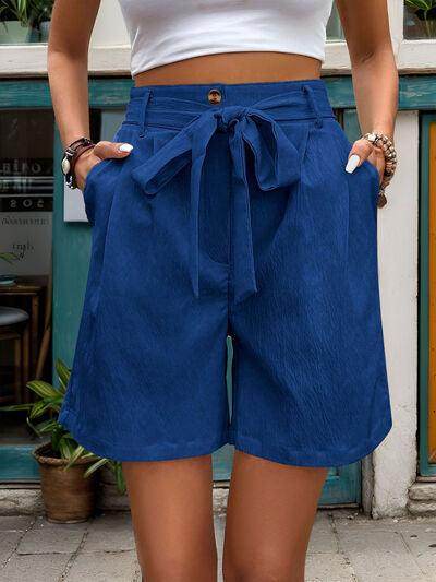 Perfee Tied High Waist Shorts with Pockets for Women - Selvanelle
