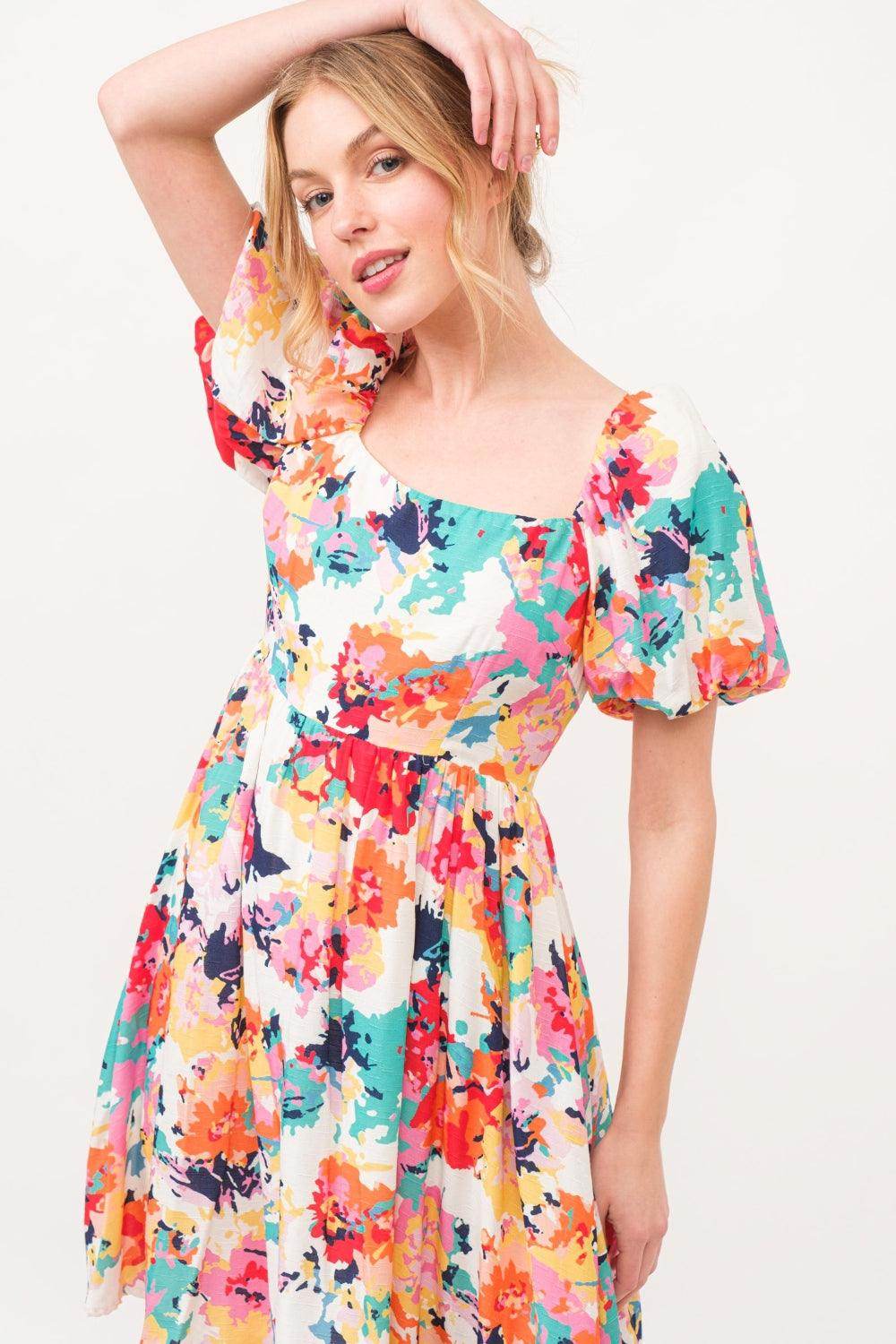 And The Why Square Neck Puff Sleeve Floral Dress Sale - Selvanelle
