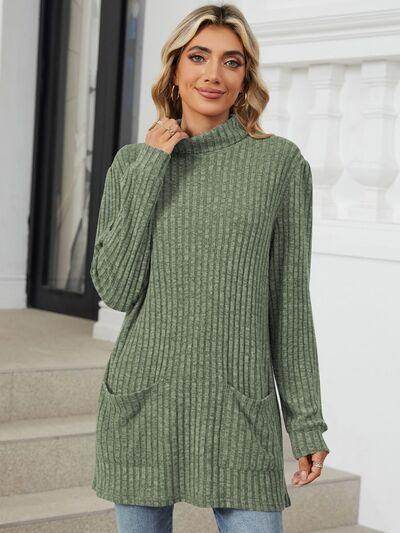 Ribbed Mock Neck Long Sleeve T-Shirt for Women Stylish Wear - Selvanelle