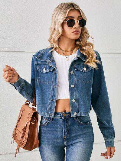 Button Up Long Sleeve Denim Jacket for Stylish Comfort - Selvanelle