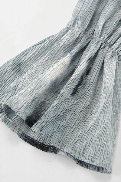 Printed Ruffled Off-Shoulder Blouse with Flower Neck Tie - Selvanelle