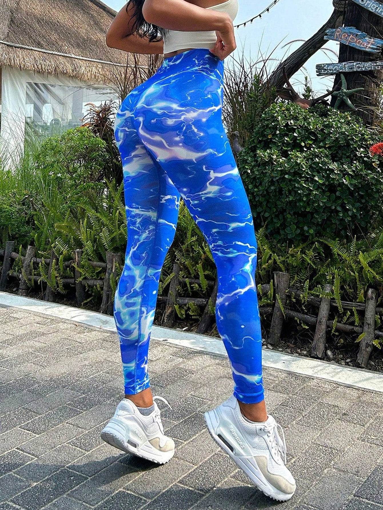 Tie-dye Slim Fit High Waistband Long Active Pants - Selvanelle