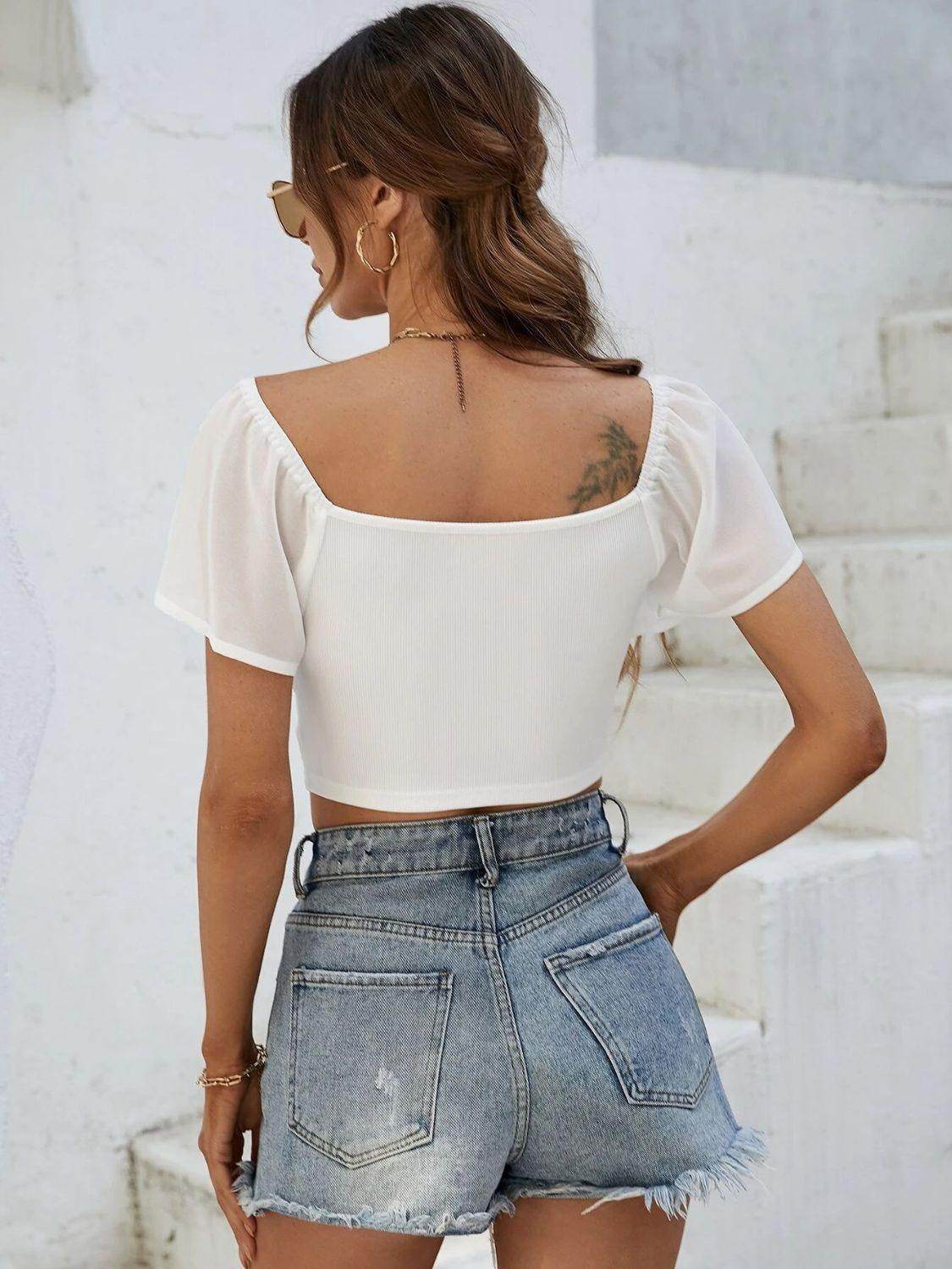 Drawstring Short Sleeve Crop Top for Stylish Summer Wear - Selvanelle