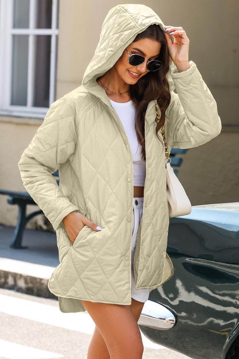 Snap Down Long Sleeve Quilted Winter Coat for Women - Selvanelle