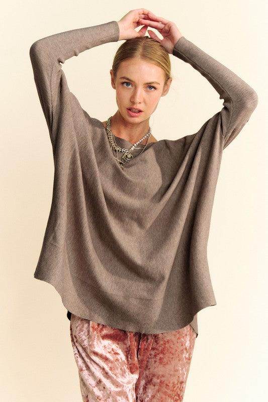 Davi & Dani Round Neck Dropped Shoulder Knit Top Women - Selvanelle