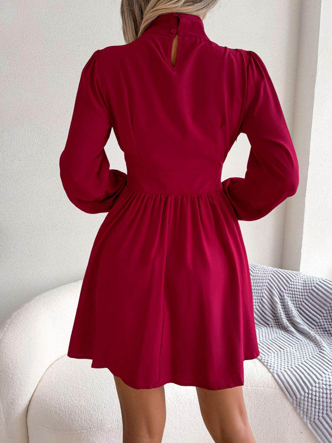 Cutout Turtleneck A-Line Mini Dress for Casual Wear - Selvanelle