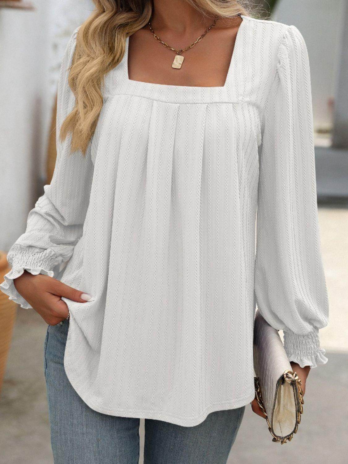 Mandy Square Neck Long Sleeve Top for Stylish Comfort - Selvanelle