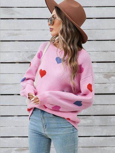 Angel Wings Heart Round Neck Long Sleeve Sweater for Women - Selvanelle