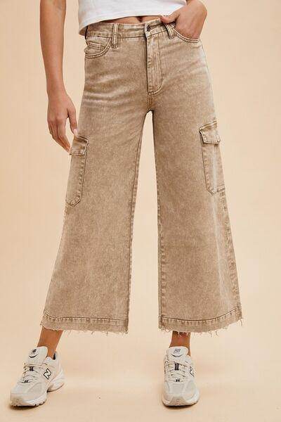 Annie Wear Raw Hem Wide Leg Jeans with Cargo Pockets - Selvanelle