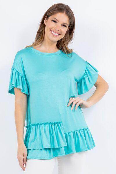 Celeste Full Size Ruffle Detail Asymmetrical Top Plus Size - Selvanelle