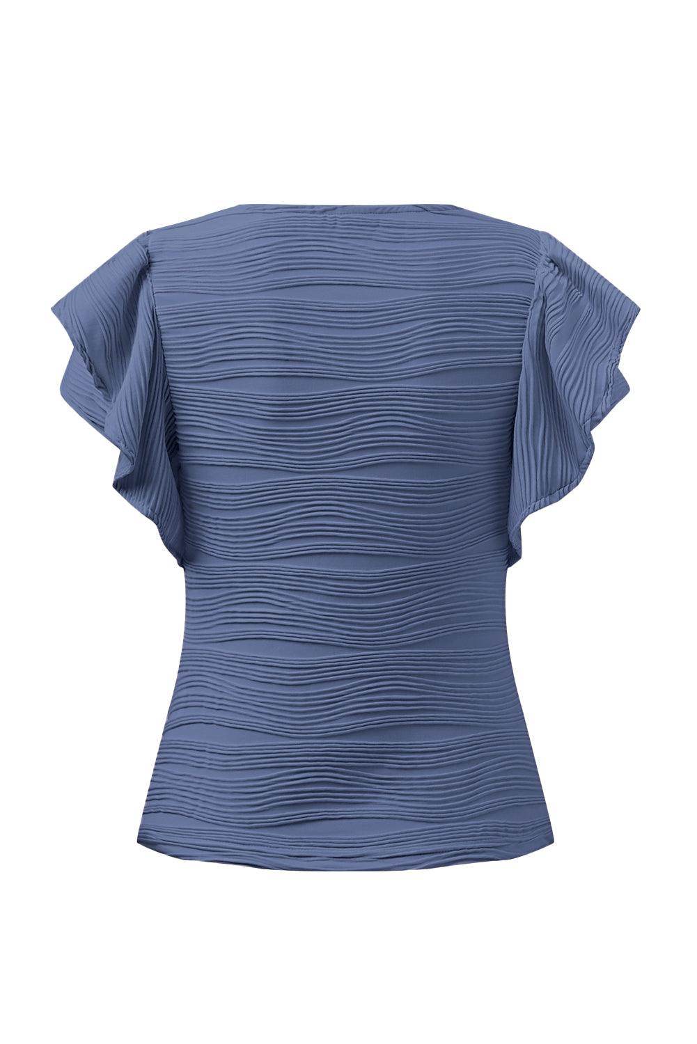 Textured Round Neck Cap Sleeve Top for Casual Style - Selvanelle