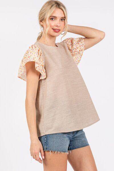 Ces Femme Round Neck Floral Short Sleeve Top for Women - Selvanelle