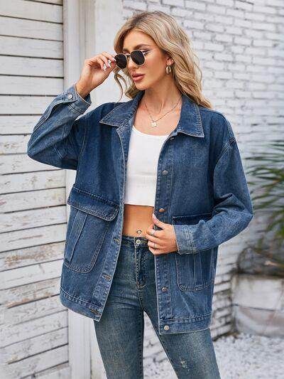 Button Up Long Sleeve Denim Jacket for Stylish Looks - Selvanelle