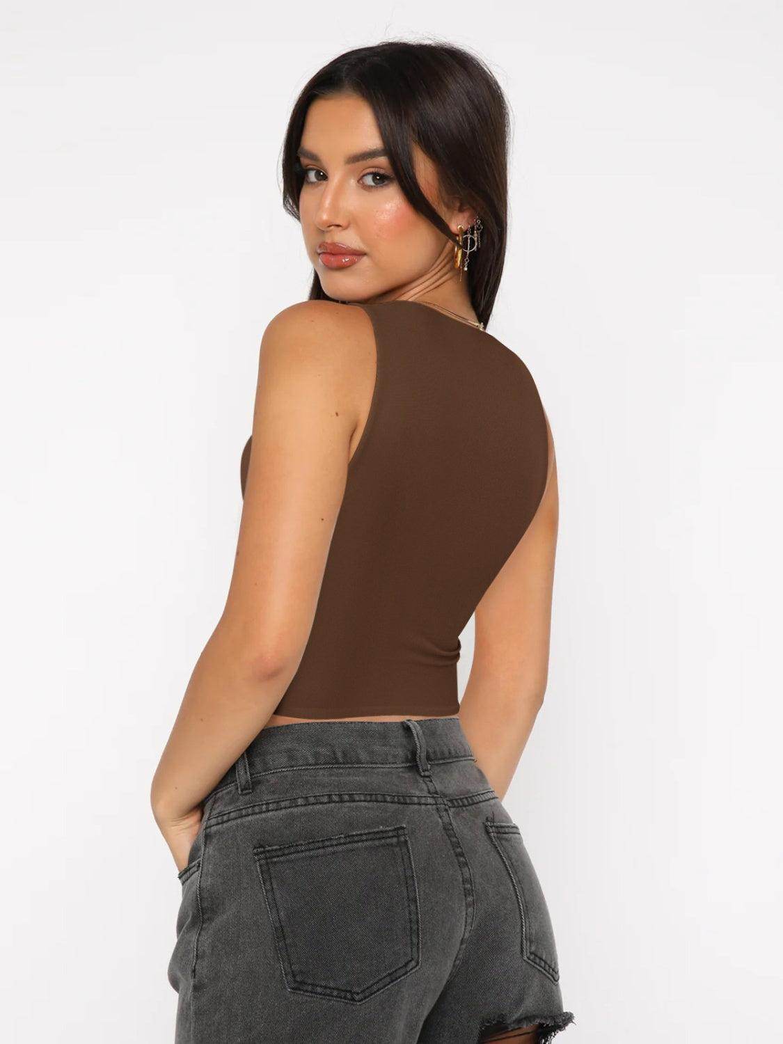 Round Neck Cropped Tank for Women in Soft Stretch Fabric - Selvanelle