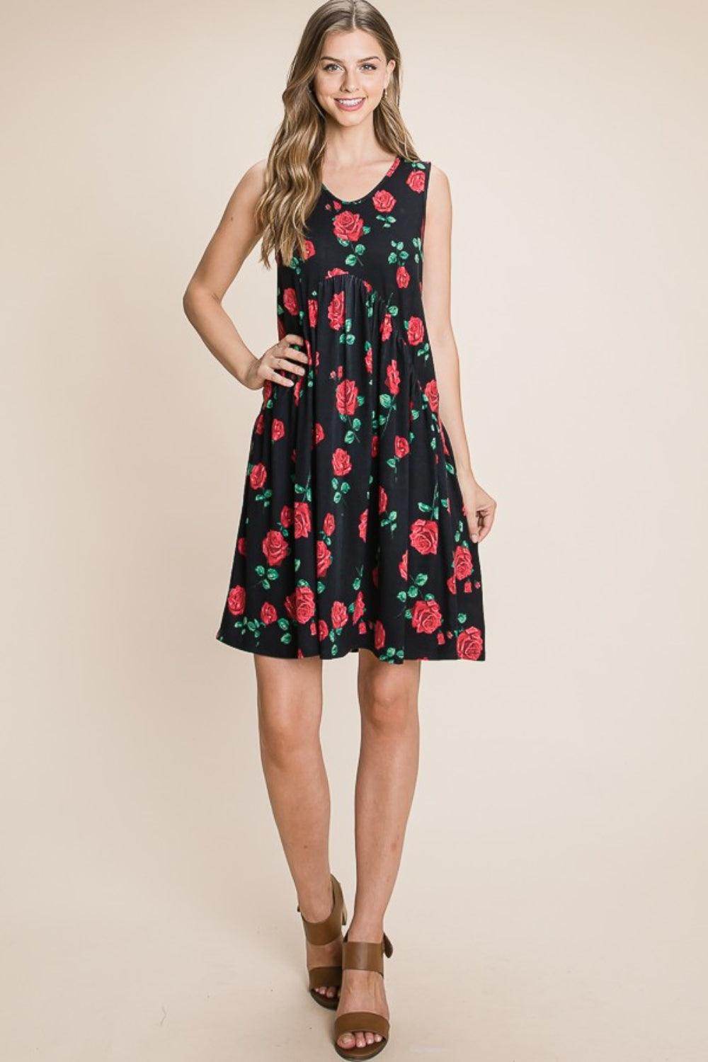 BOMBOM Floral Ruched Tank Dress for Summer Style - Selvanelle