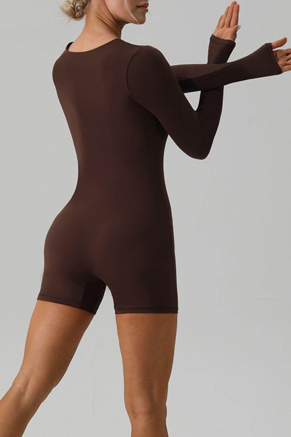 Square Neck Long Sleeve Active Romper for Women Fitness - Selvanelle