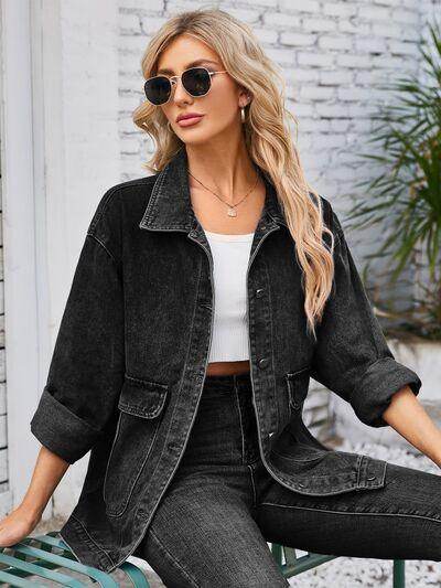 Button Up Long Sleeve Denim Jacket for Stylish Looks - Selvanelle