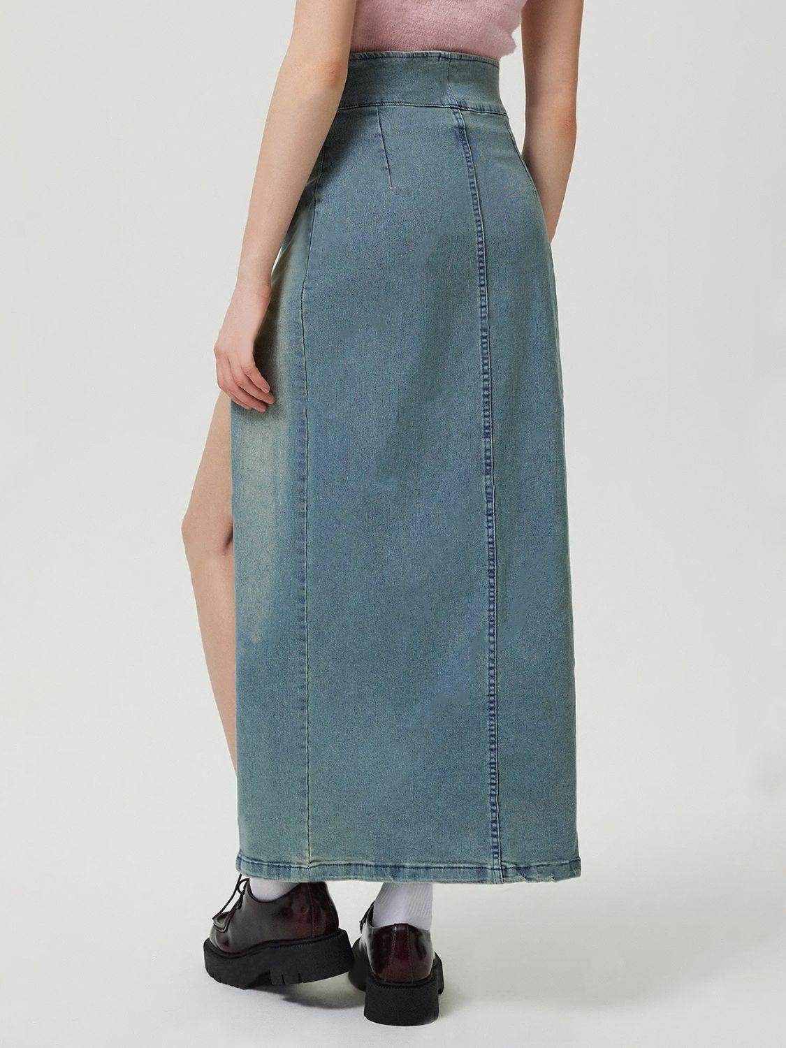 Slit Denim Skirt with Zip for Women in Various Sizes - Selvanelle
