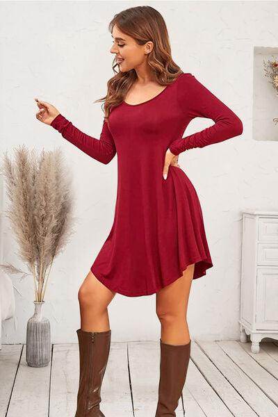 Round Neck Long Sleeve Mini Dress for Stylish Women - Selvanelle
