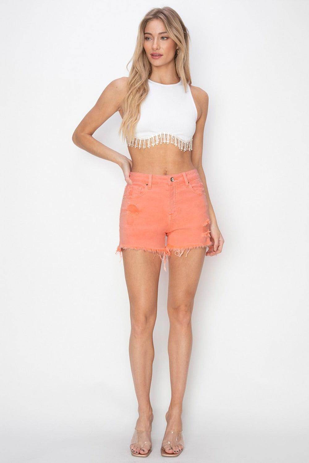 RISEN Full Size High Waist Ripped Denim Shorts for Women - Selvanelle