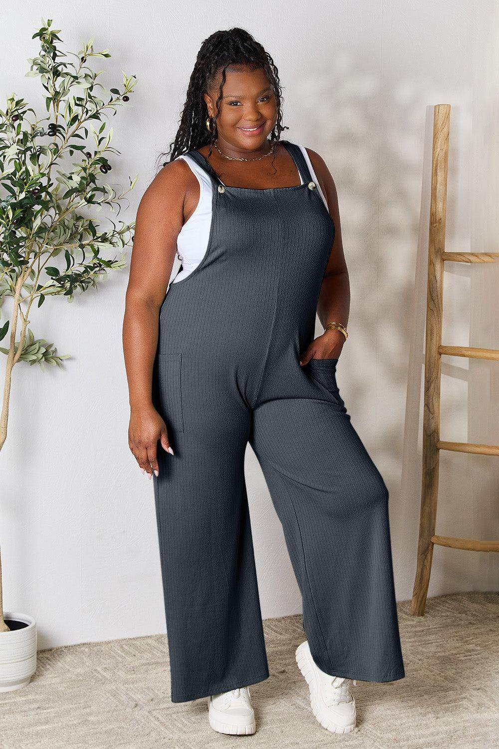 Double Take Full Size Wide Strap Overall with Pockets For Women - Selvanelle