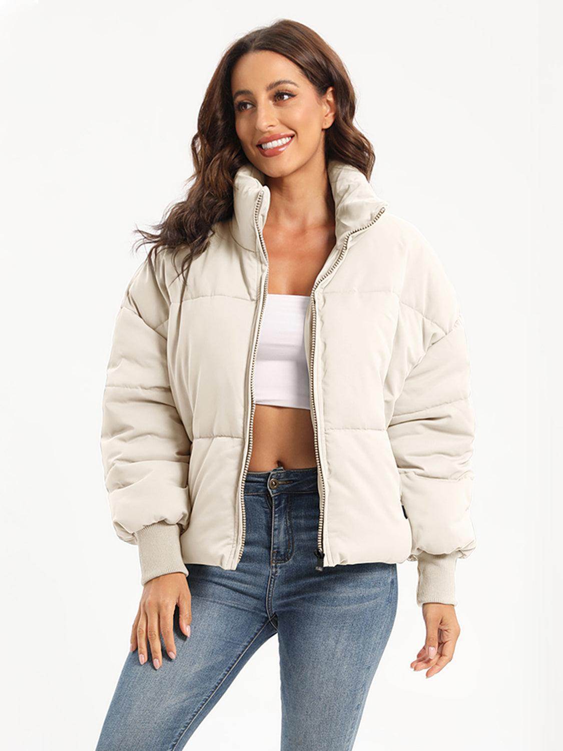 Zip Up Turtleneck Long Sleeve Winter Coat for Women - Selvanelle