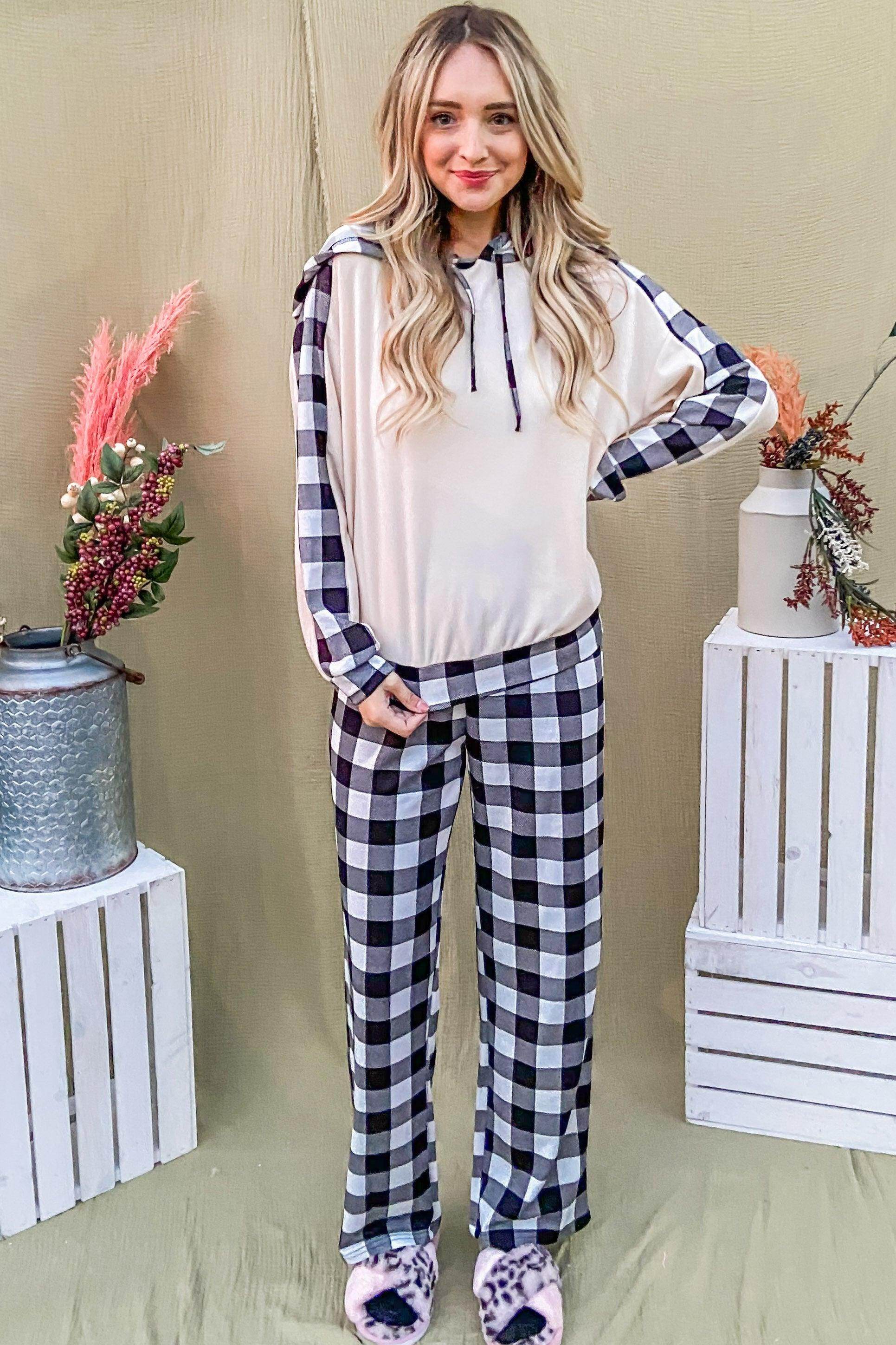 And The Why Drawstring Hooded Top and Plaid Pants Set - Selvanelle