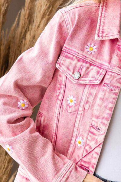 Veveret Daisy Print Button Up Denim Jacket for Women - Selvanelle
