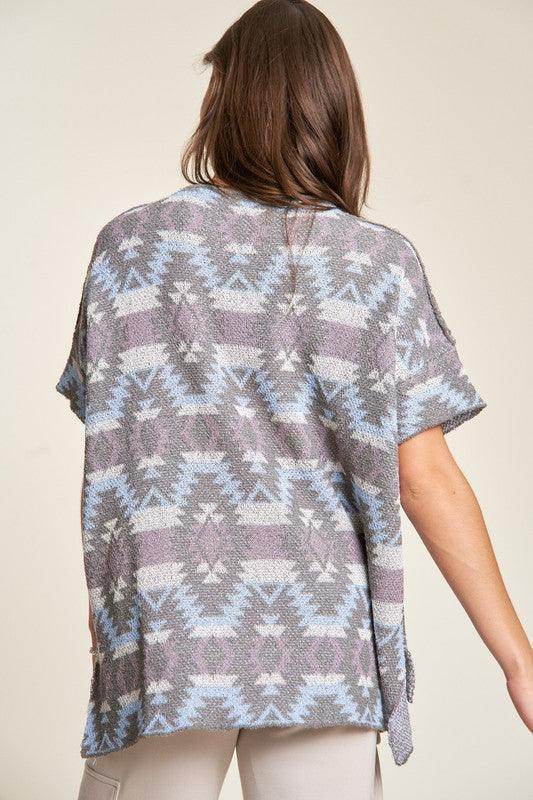 Davi & Dani High-Low Geometric Round Neck Knit Top for Women - Selvanelle