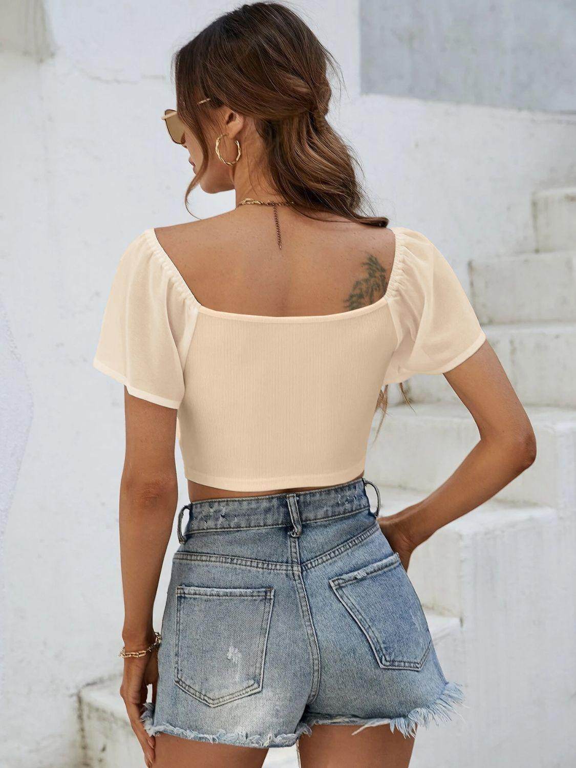 Drawstring Short Sleeve Crop Top for Stylish Summer Wear - Selvanelle
