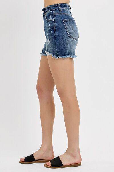 RISEN Distressed Raw Hem Denim Shorts for Casual Style - Selvanelle