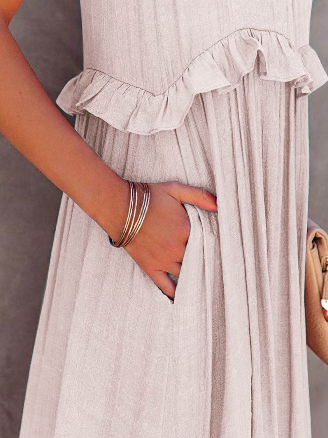 Ruffled Sleeveless Tiered Maxi Dress with Pockets - Selvanelle