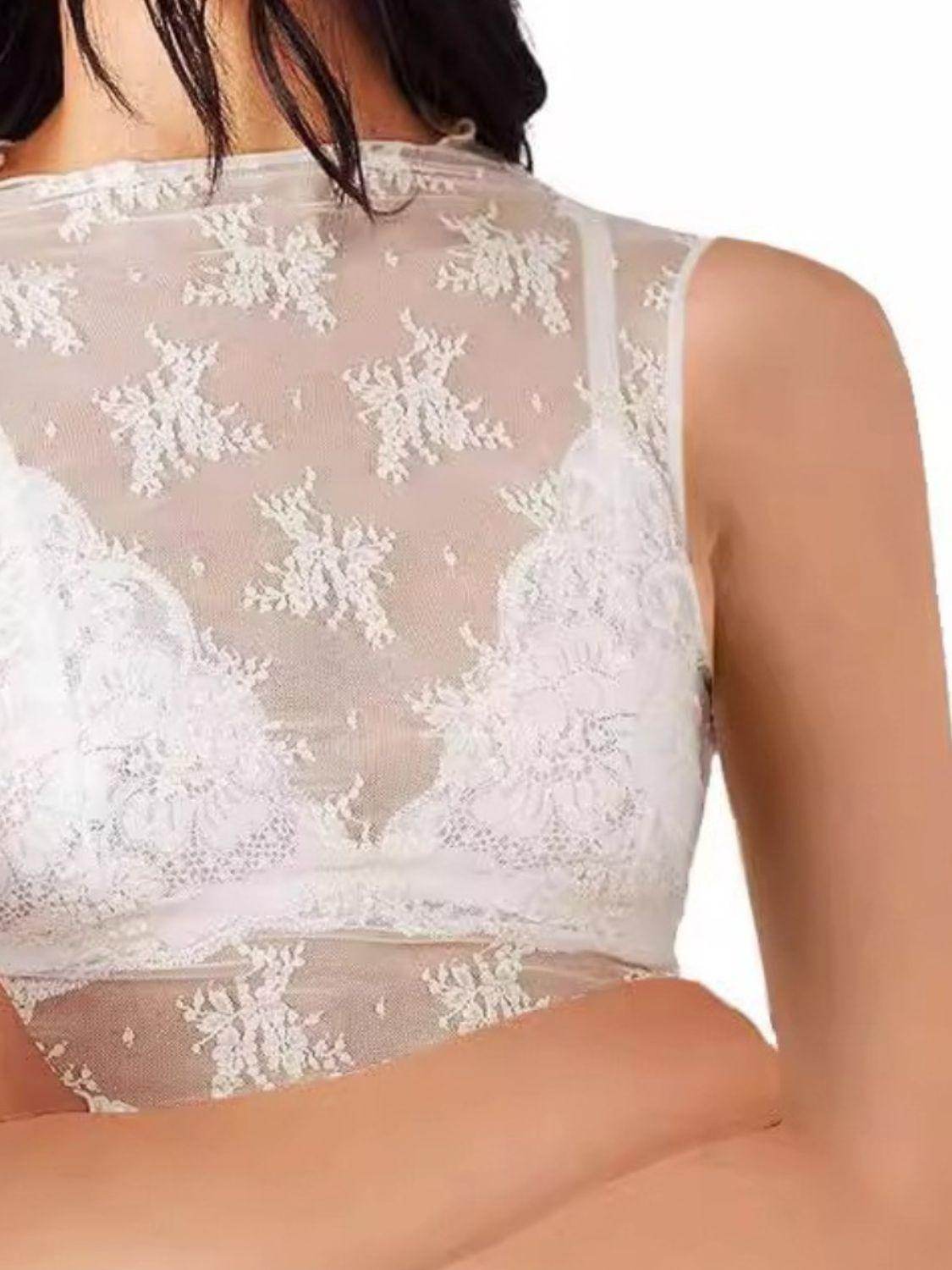 Lace Mock Neck Top for Women in Sheer Polyester Style - Selvanelle