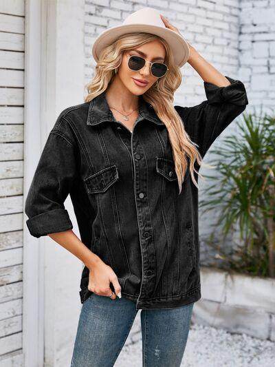 Button Up Long Sleeve Denim Jacket for Stylish Outfits - Selvanelle