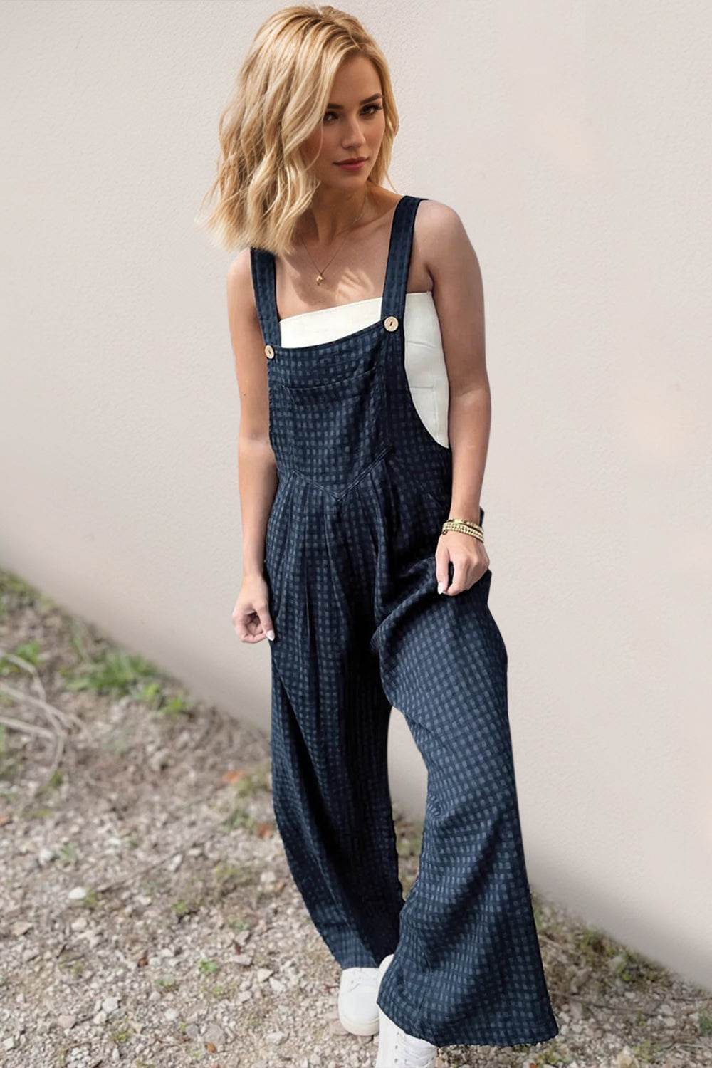 Oh Full Size Plaid Wide Leg Overalls with Pockets - Selvanelle