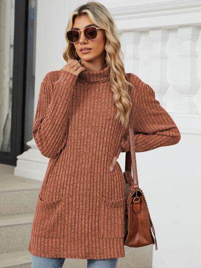 Ribbed Mock Neck Long Sleeve T-Shirt for Women Stylish Wear - Selvanelle