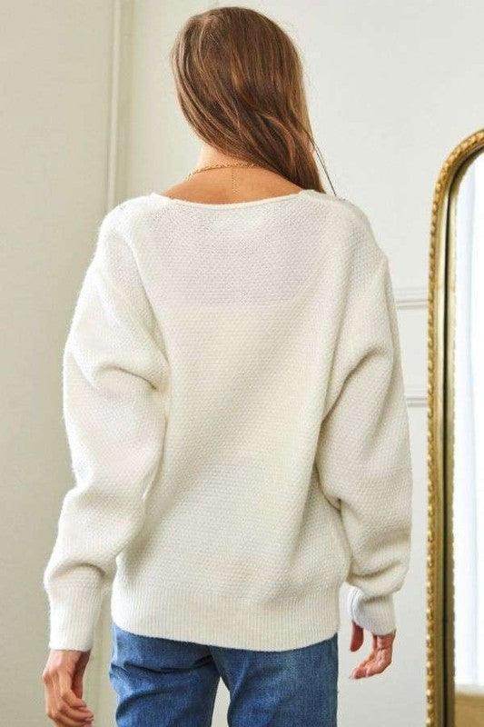 Davi & Dani Flower Embroidered Button Up Long Sleeve Cardigan - Selvanelle