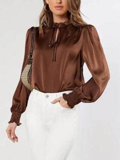 Frill Tied Lantern Sleeve Blouse for Stylish Women - Selvanelle