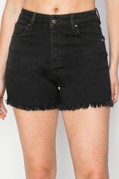 RISEN Full Size High Waist Raw Hem Denim Shorts for Women - Selvanelle