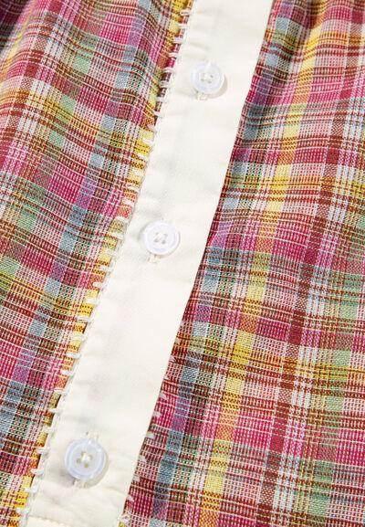 Multi-Color Plaid Round Neck Long Sleeve Blouse for Women - Selvanelle