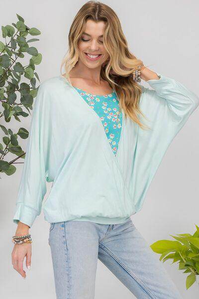 Celeste Full Size Floral Round Neck Top with Two Layer Detail - Selvanelle