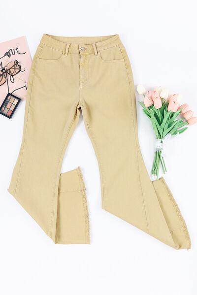 Raw Edge Mid Waist Flared Jeans for Trendy Women - Selvanelle