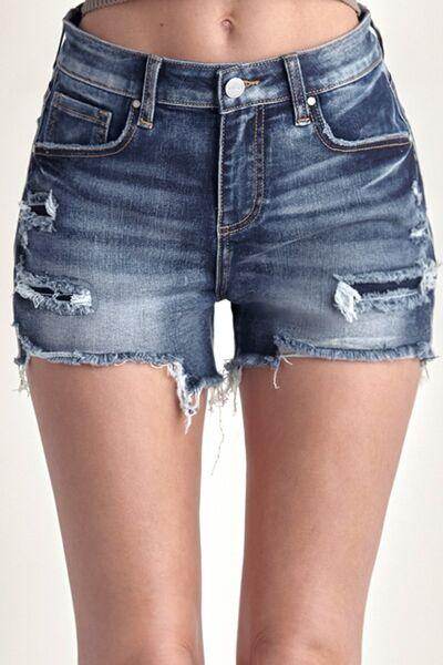 RISEN Mid Rise Raw Hem Denim Shorts for Women Summer Wear - Selvanelle