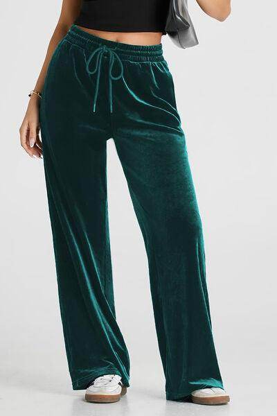 Drawstring Elastic Waist Straight Leg Pants for Women - Selvanelle