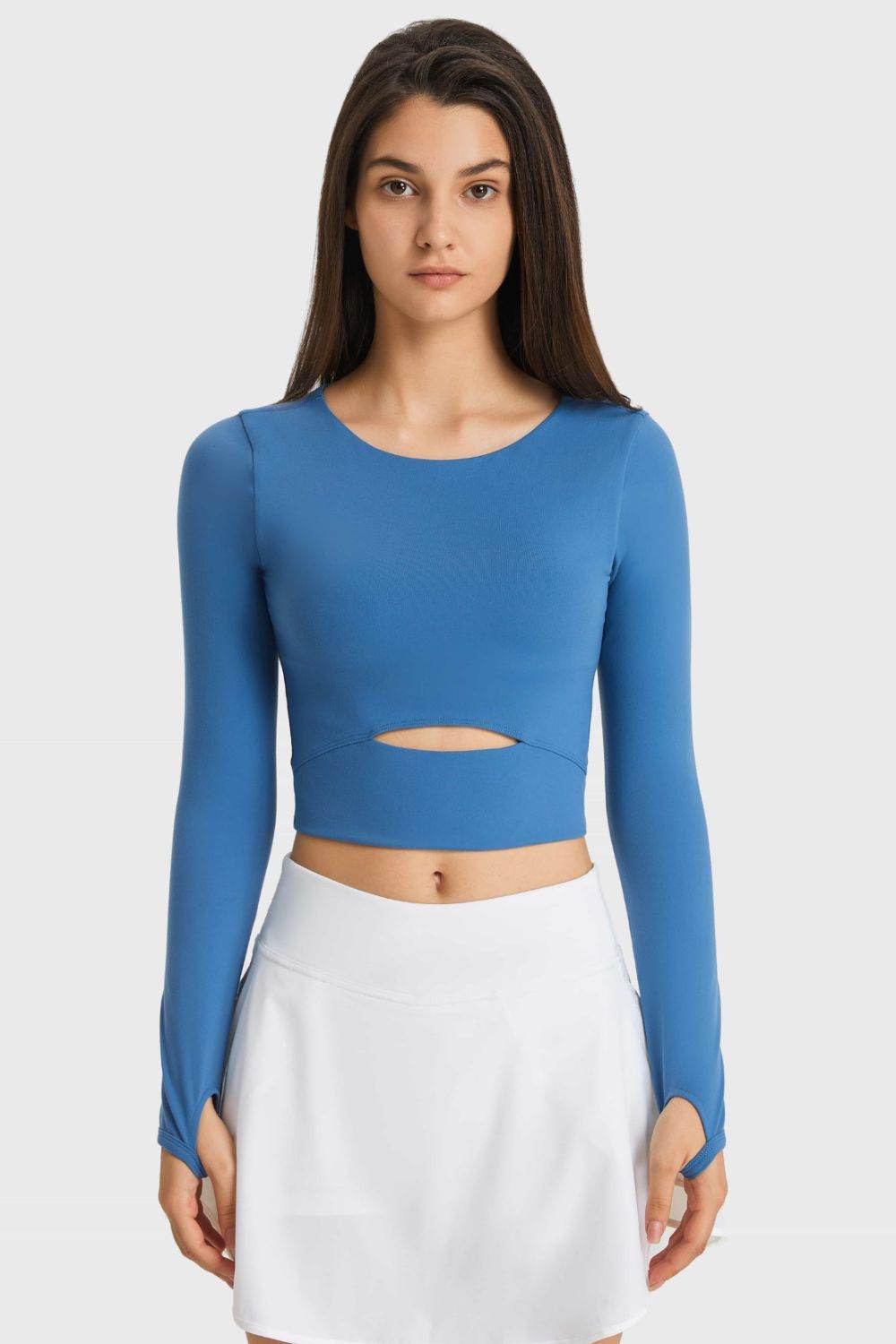 Millennia Cutout Long Sleeve Cropped Sports Top - Selvanelle