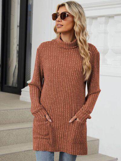 Ribbed Mock Neck Long Sleeve T-Shirt for Women Stylish Wear - Selvanelle