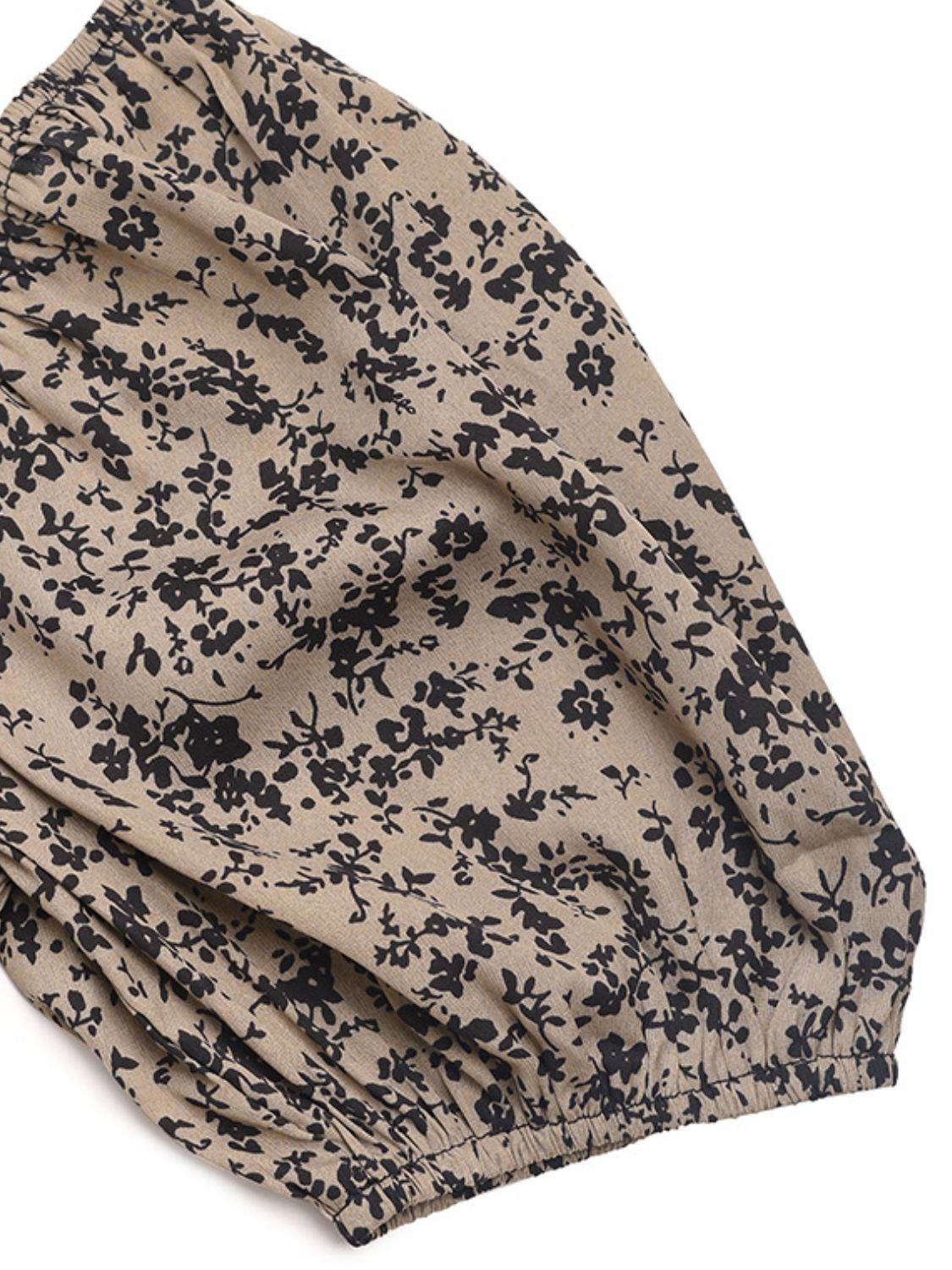 Perfee Smocked Printed Square Neck Puff Sleeve Jumpsuit - Selvanelle