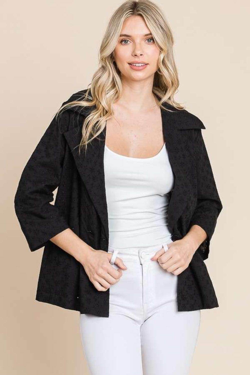 Culture Code Double Breasted Eyelet Jacket With Pockets - Selvanelle
