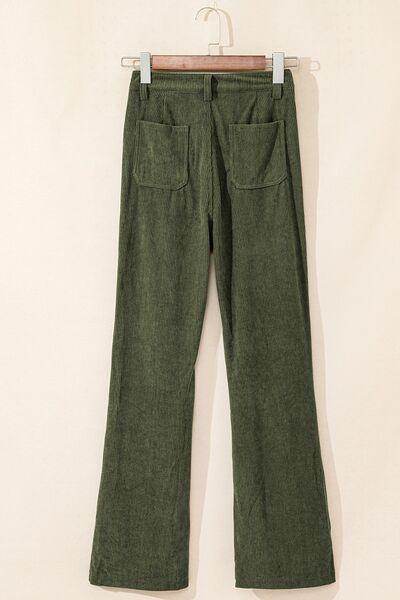 High Waist Square Pockets Corduroy Pants for Women - Selvanelle